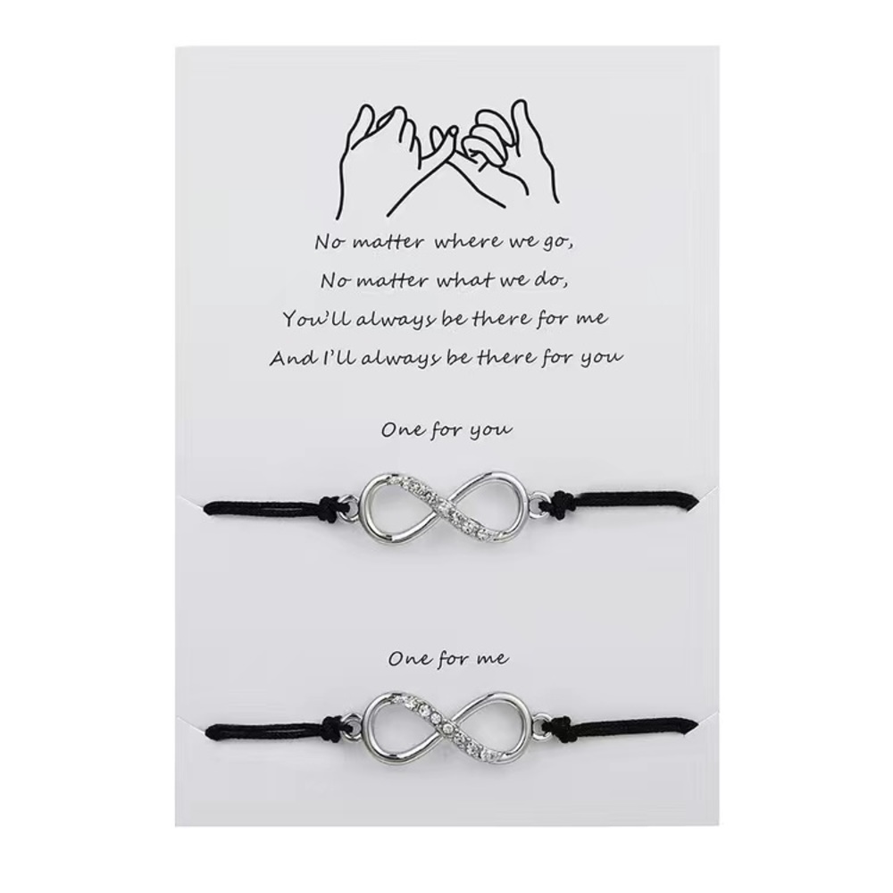 NEW Diamond Silver Toned Infinity One For You One For Me Black Cord Bracelet